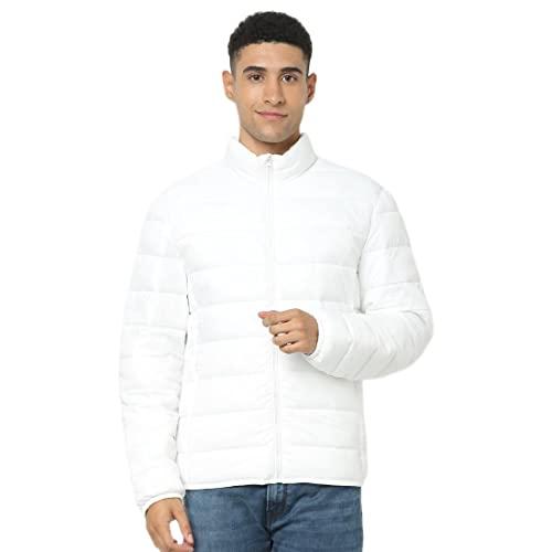 celio men solid white full sleeve band neck jacket