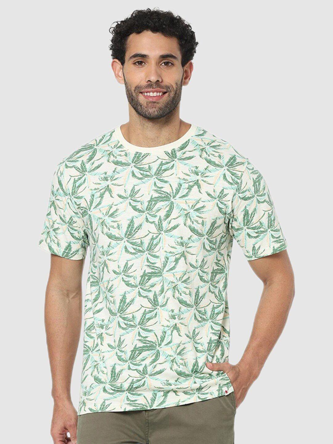 celio men white & green floral printed tropical t-shirt