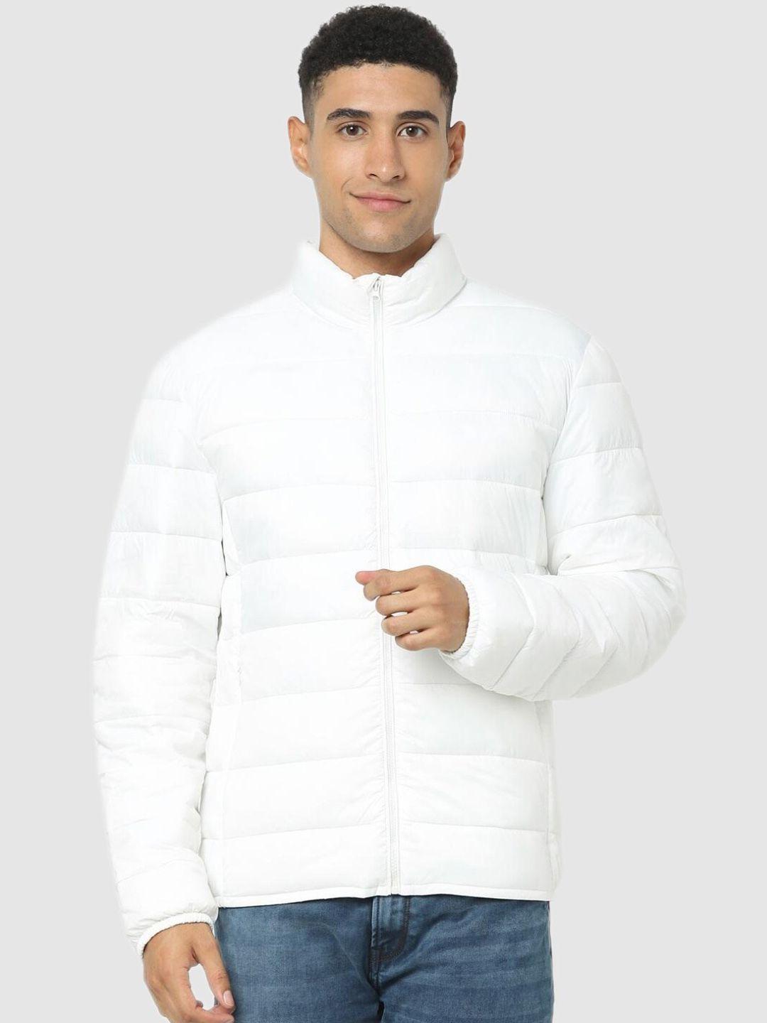 celio men white crop padded jacket with embroidered