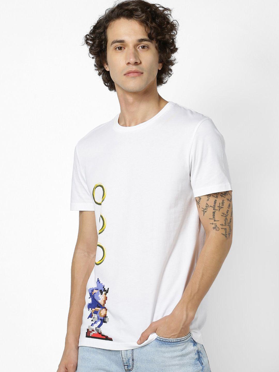celio men white sonic printed round neck pure cotton t-shirt