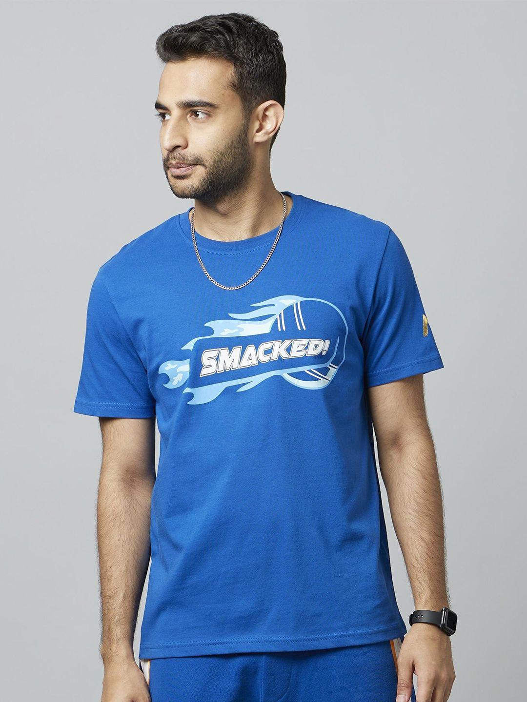 celio mumbai indians printed knitted cotton t-shirt