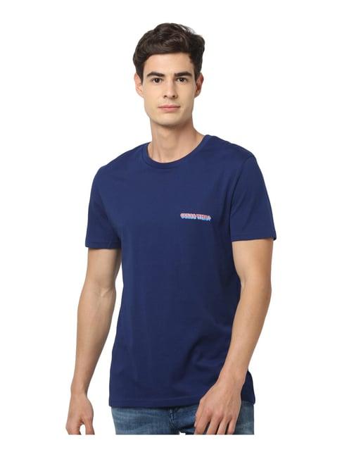 celio navy cotton regular fit printed t-shirt