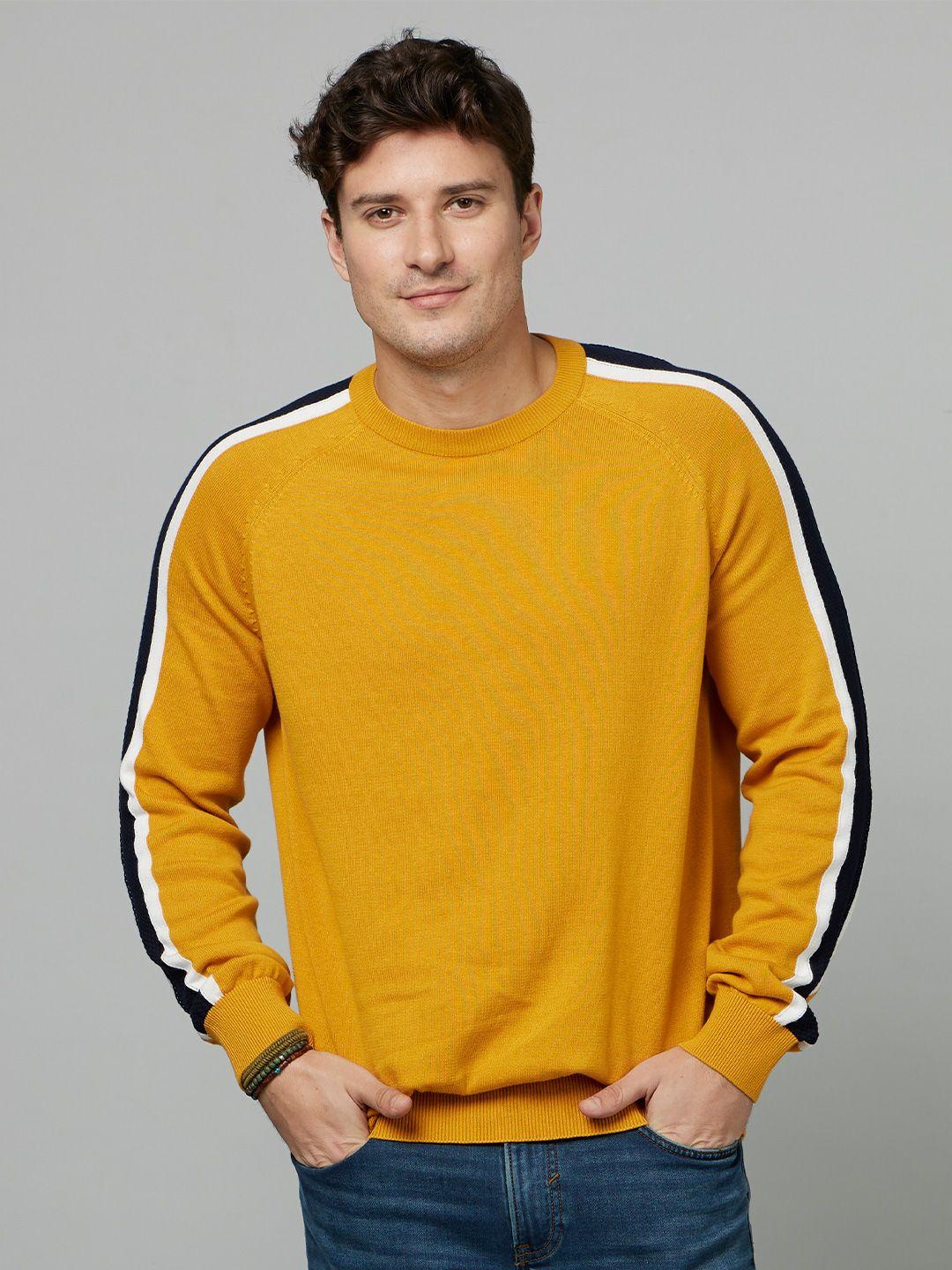 celio round neck striped detail cotton pullover