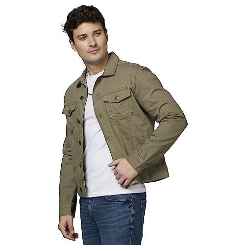 celio solid olive long sleeves denim jacket