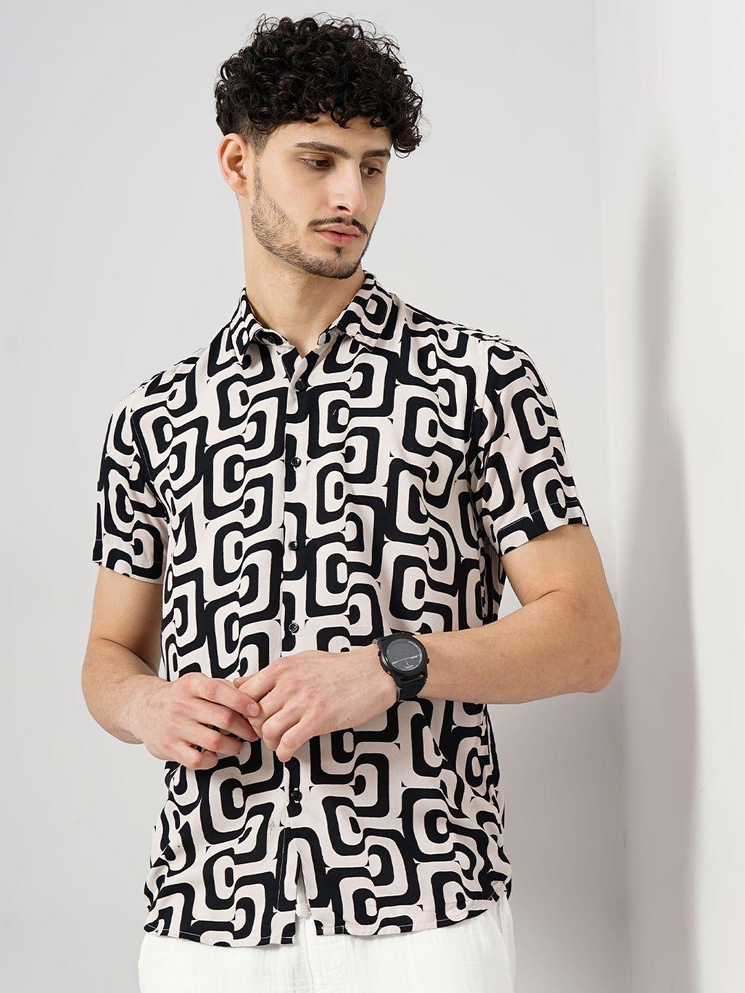 celio spread collar classic geometric printed casual shirt