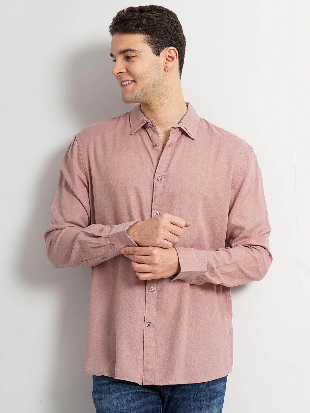 celio spread collar classic opaque casual linen shirt