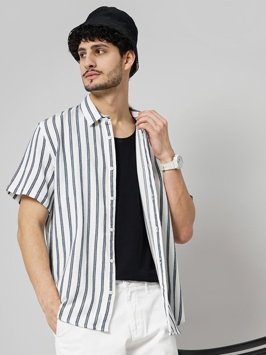 celio spread collar classic striped casual cotton shirt