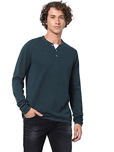 celio structured cotton straight fit mens sweatshirt (bottle green, extra large)