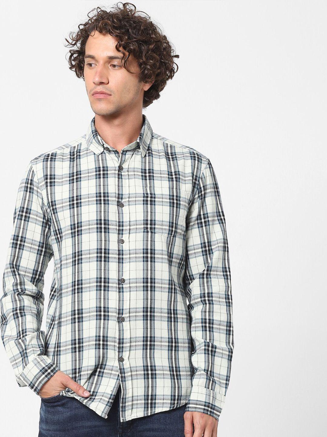 celio tartan checks spread collar long sleeves cotton casual shirt