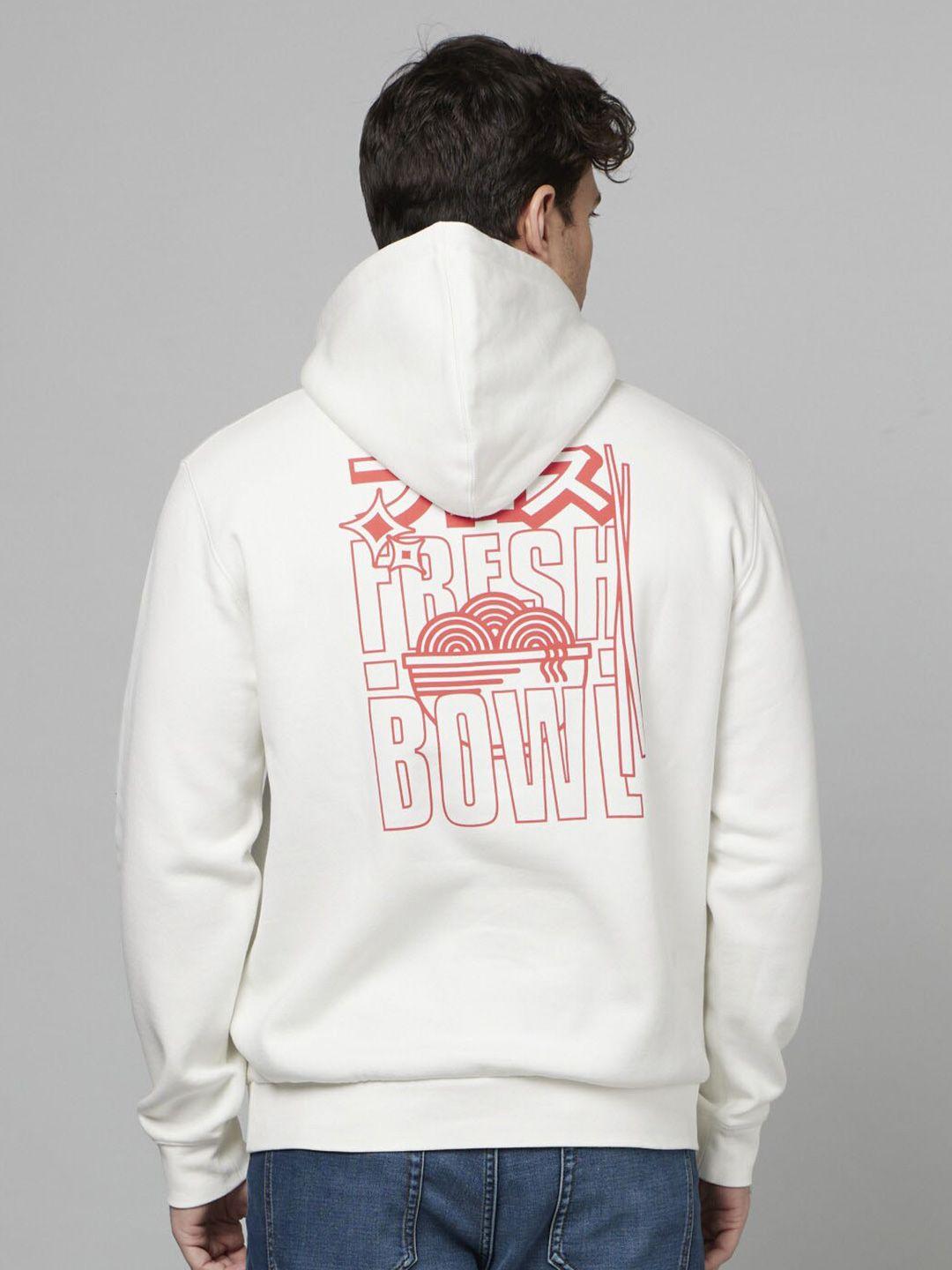 celio typography printed hooded cotton pullover sweatshirt