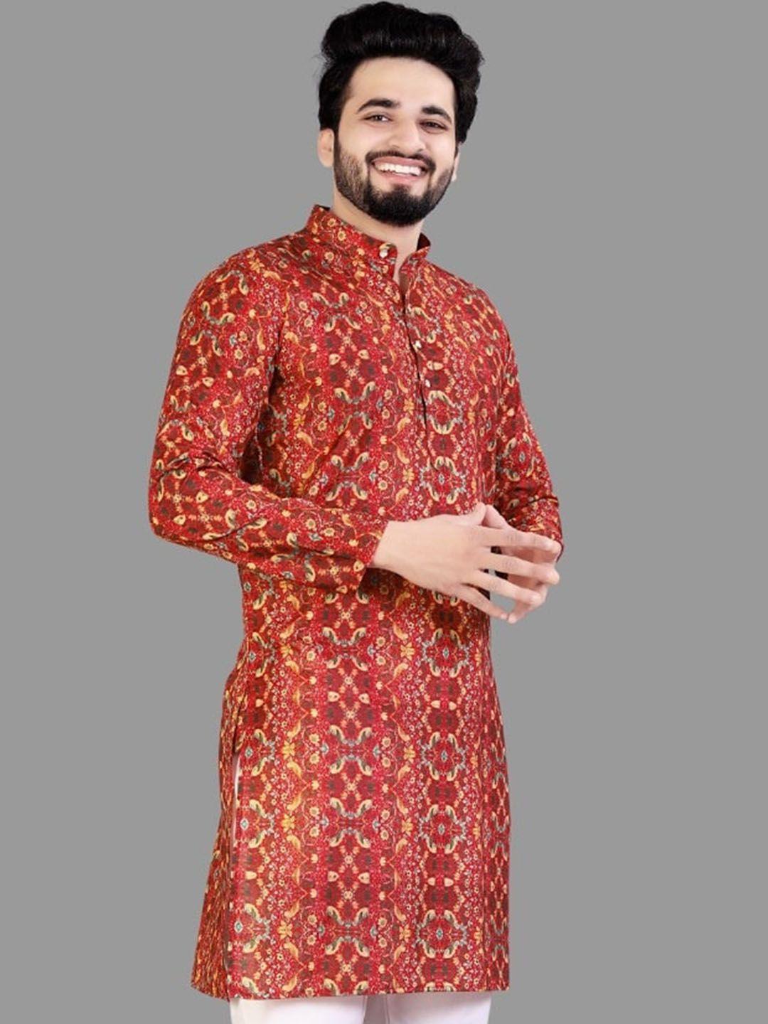 cellux abstract printed band collar straight kurta