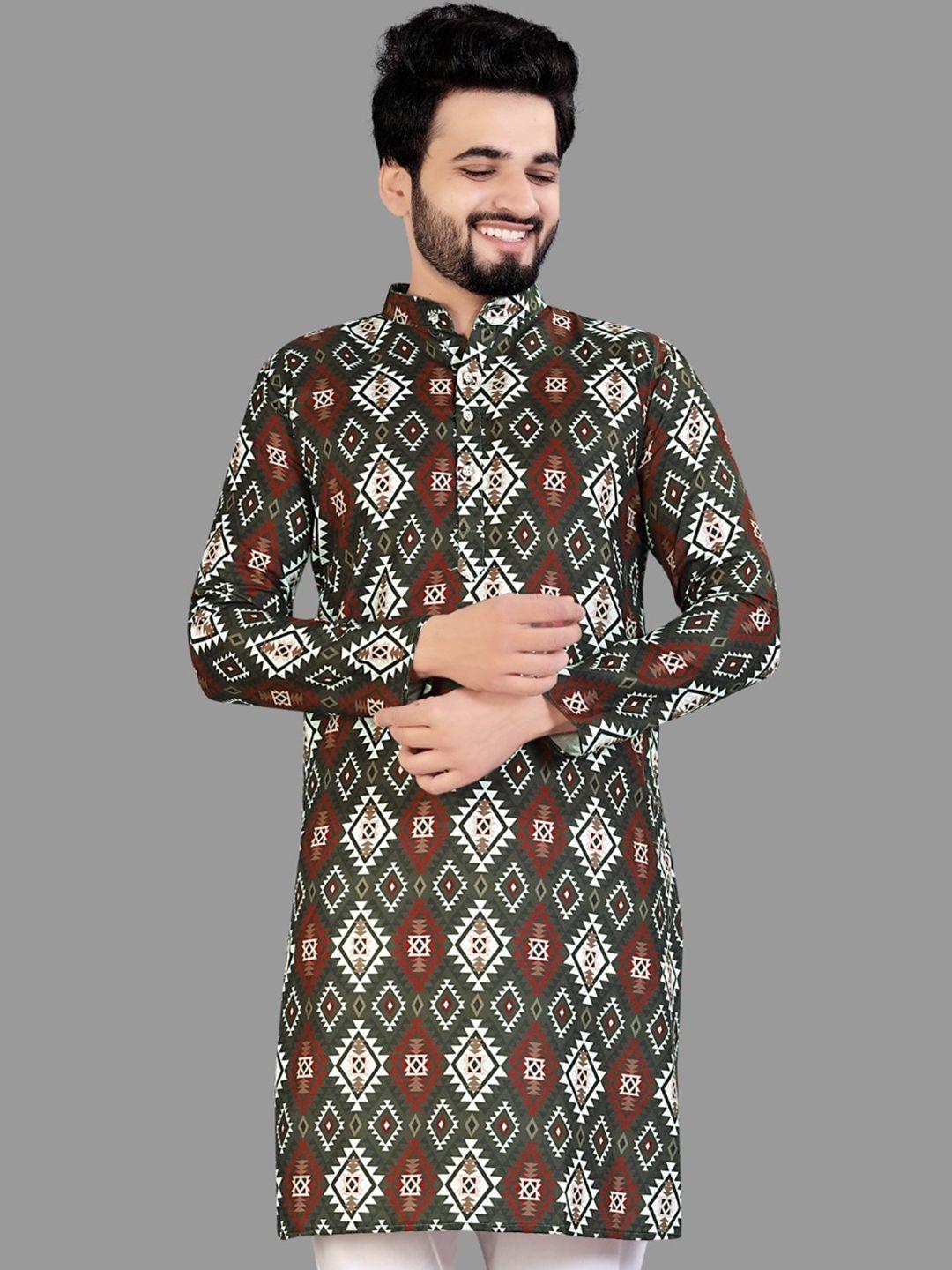 cellux men multicoloured geometric printed long sleeves kurta