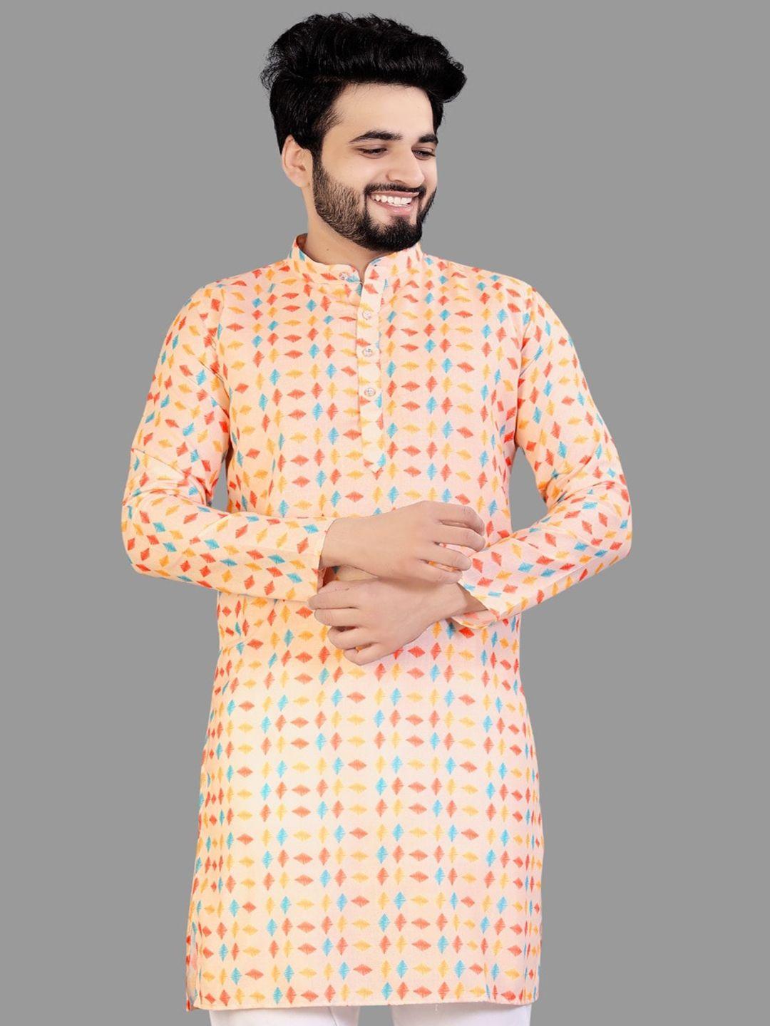 cellux multicoloured geometric checked thread work kurta