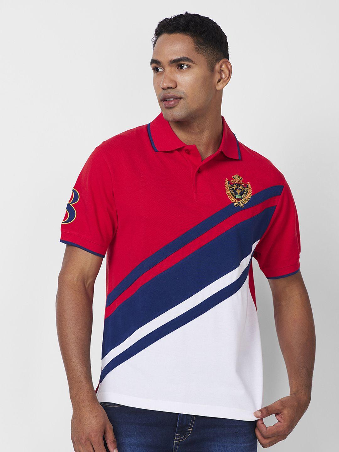 celsius colourblocked cotton polo collar applique regular fit t-shirt