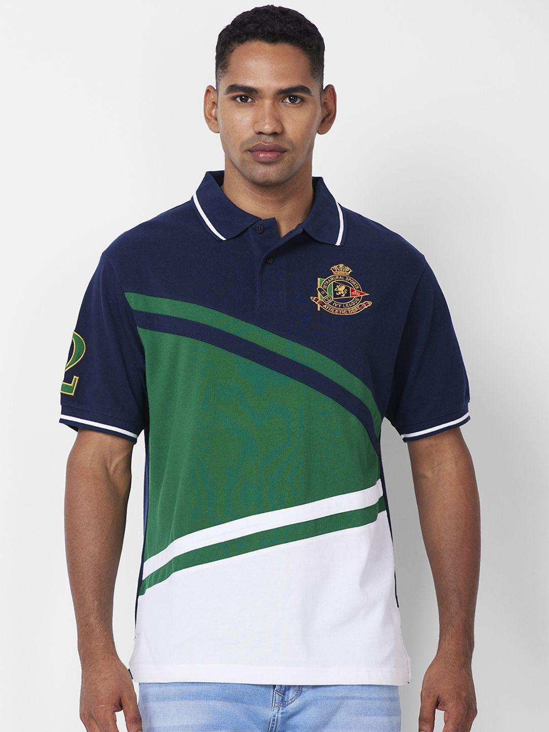 celsius colourblocked polo collar applique short sleeves cotton casual t-shirt