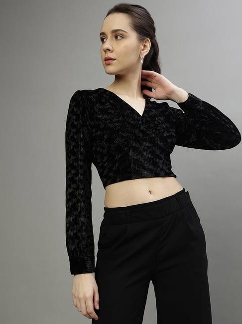 centrestage black fitted crop top