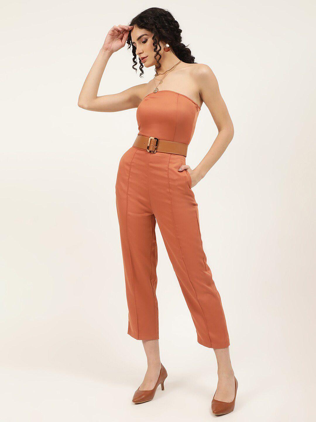 centrestage rust strapless solid basic jumpsuit