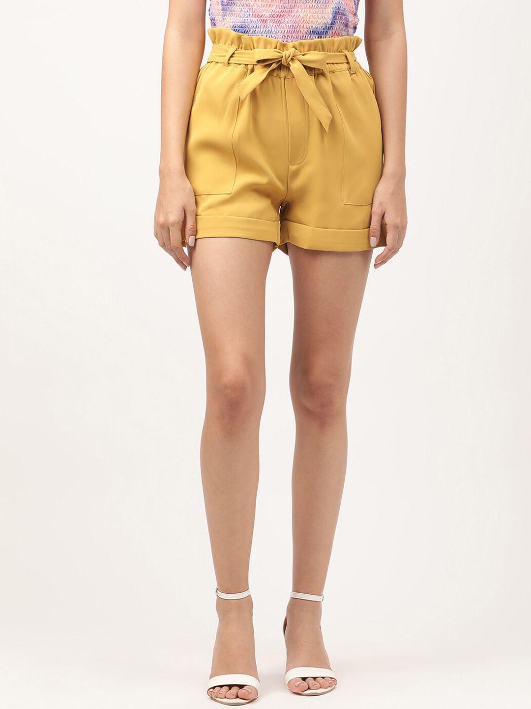 centrestage-women-yellow-solid-shorts