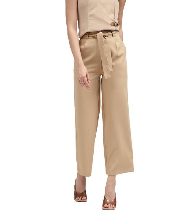 centrestage beige regular fit pleated trousers