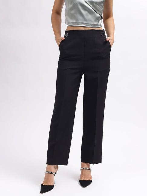 centrestage black flared fit mid rise trousers