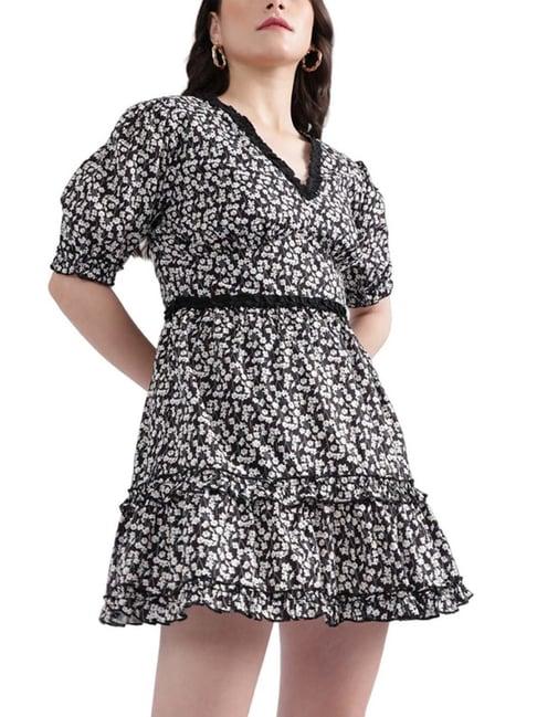 centrestage black printed a-line dress