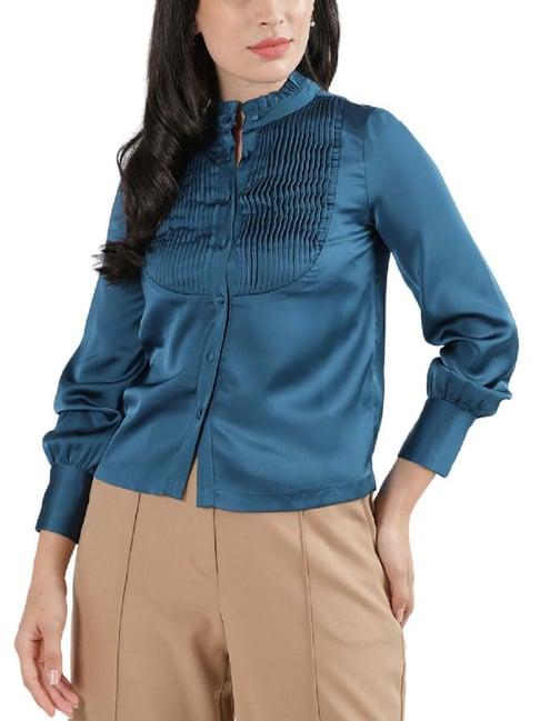 centrestage blue pleated shirt