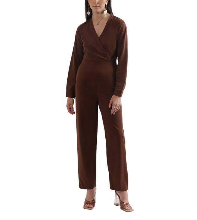 centrestage brown flare fit jumpsuit