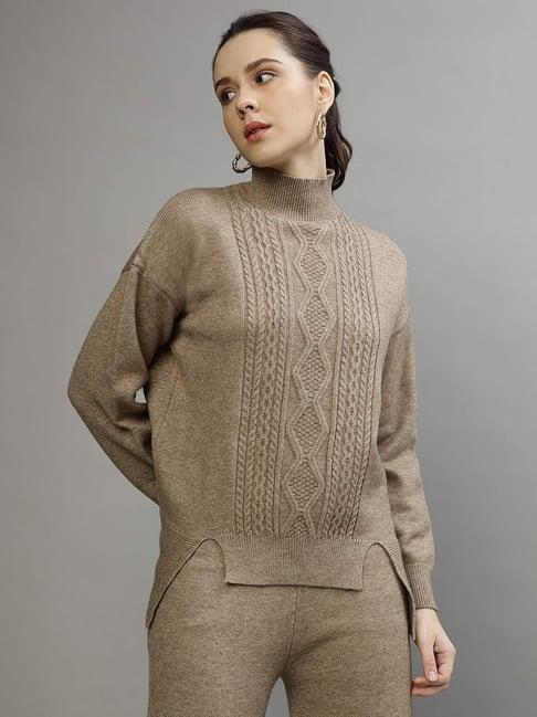 centrestage brown self pattern sweater