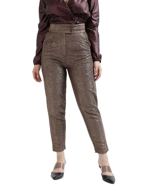 centrestage brown self pattern trousers