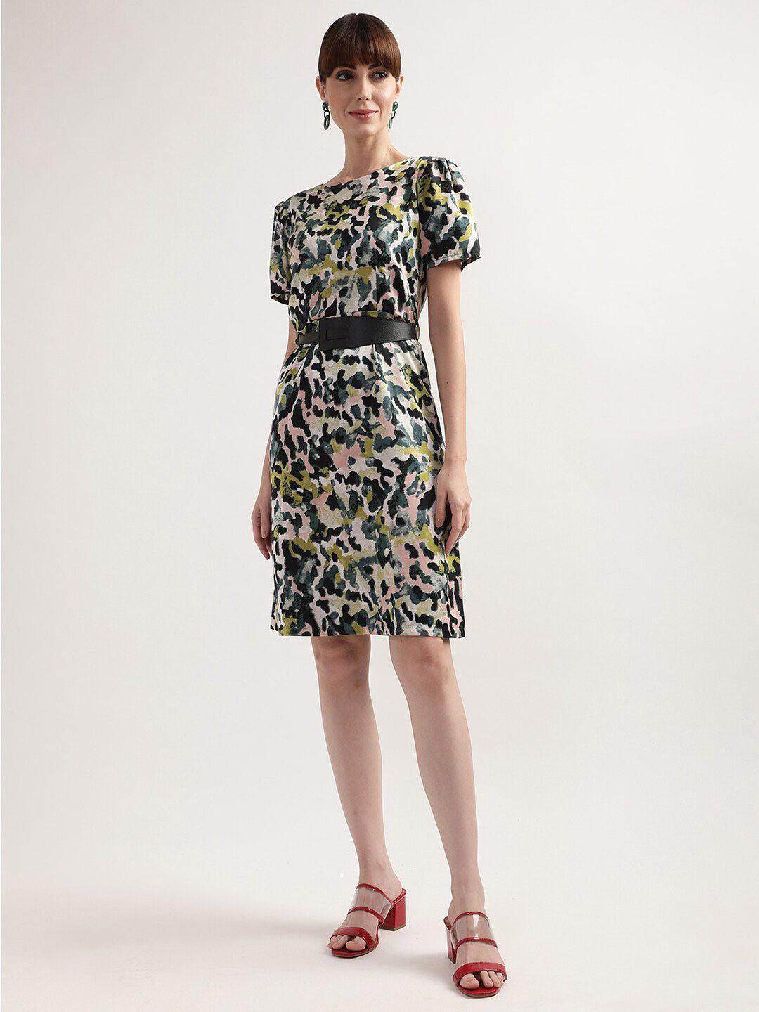 centrestage green & black printed sheath dress