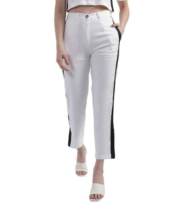 centrestage off white regular fit flat front trousers