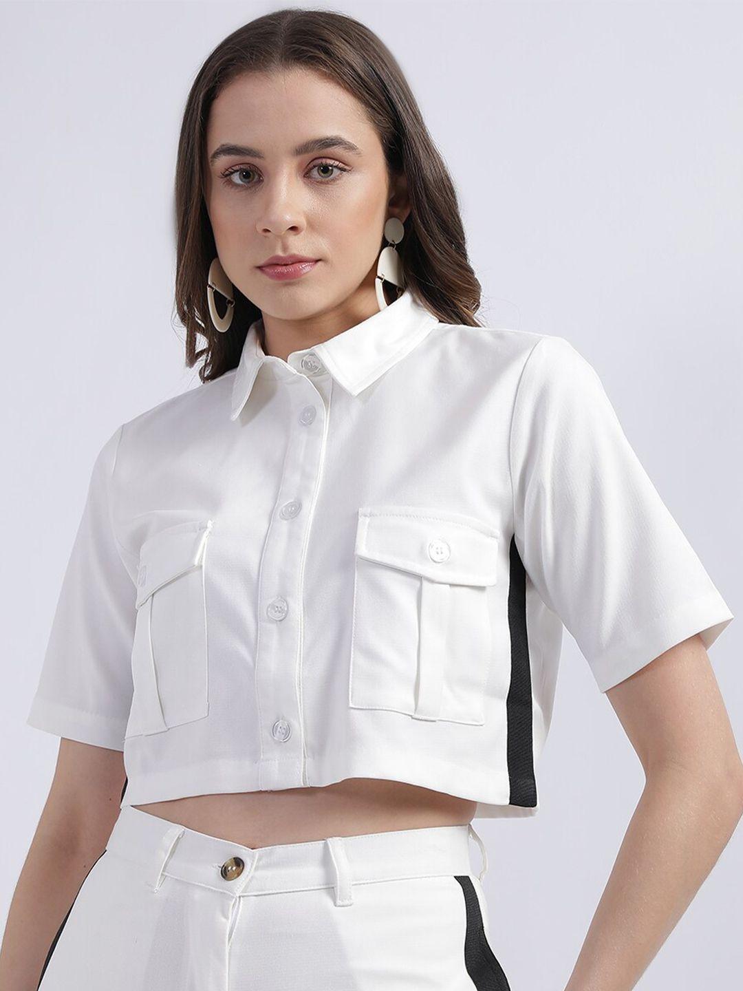 centrestage off white shirt style crop top
