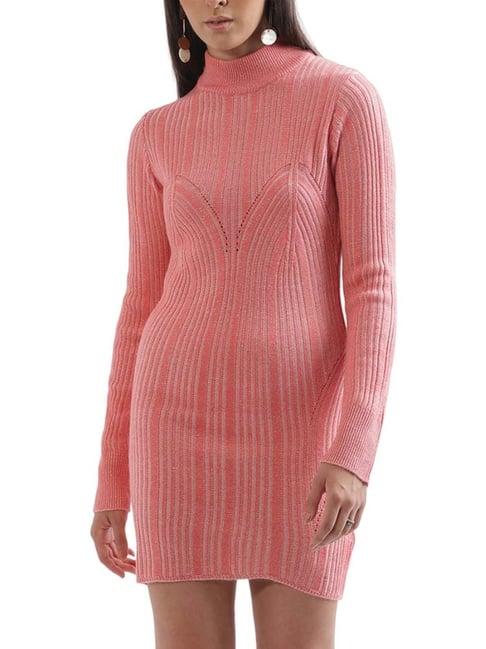 centrestage pink self pattern bodycon dress