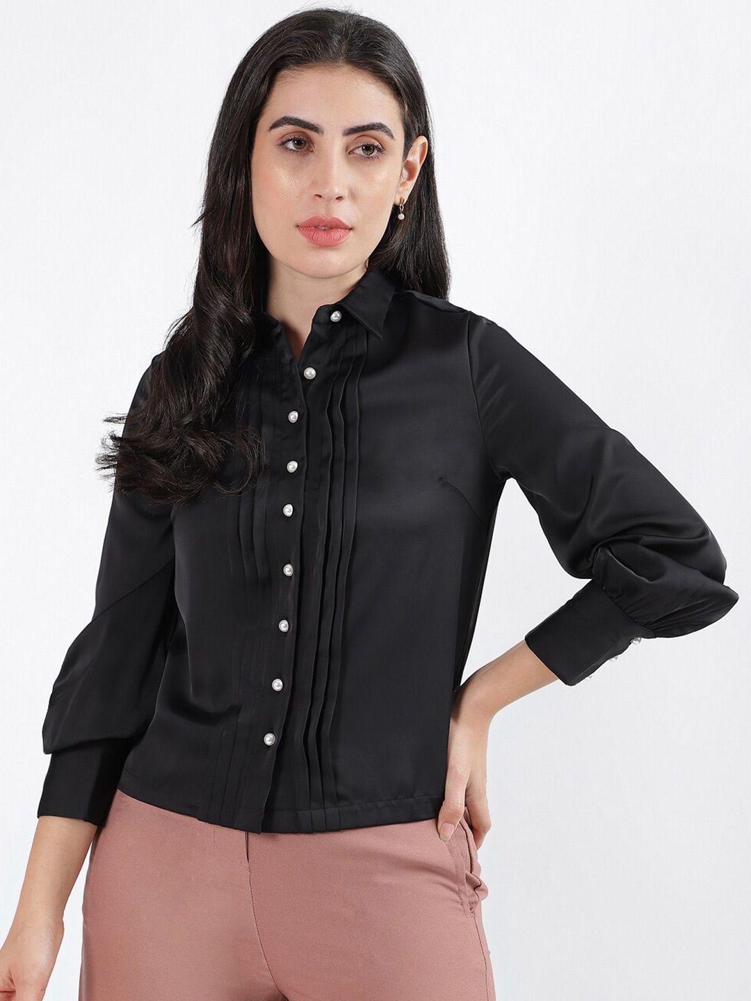centrestage spread collar long sleeves pleated casual shirt