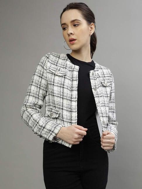 centrestage white & black chequered blazer