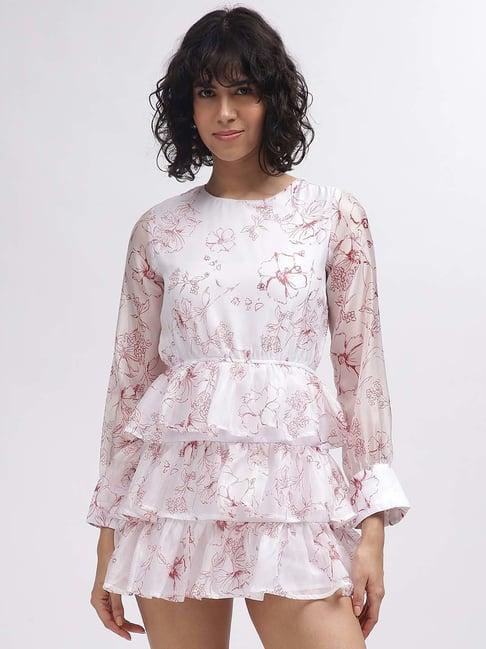 centrestage white floral print a-line dress