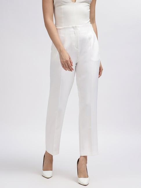 centrestage white straight fit mid rise trousers