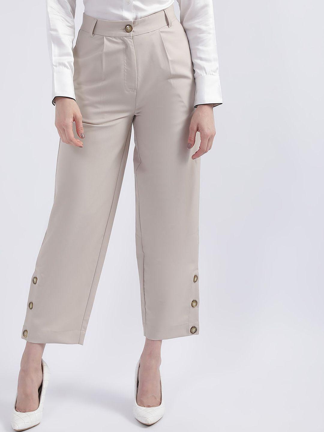 centrestage women beige straight fit high-rise trousers