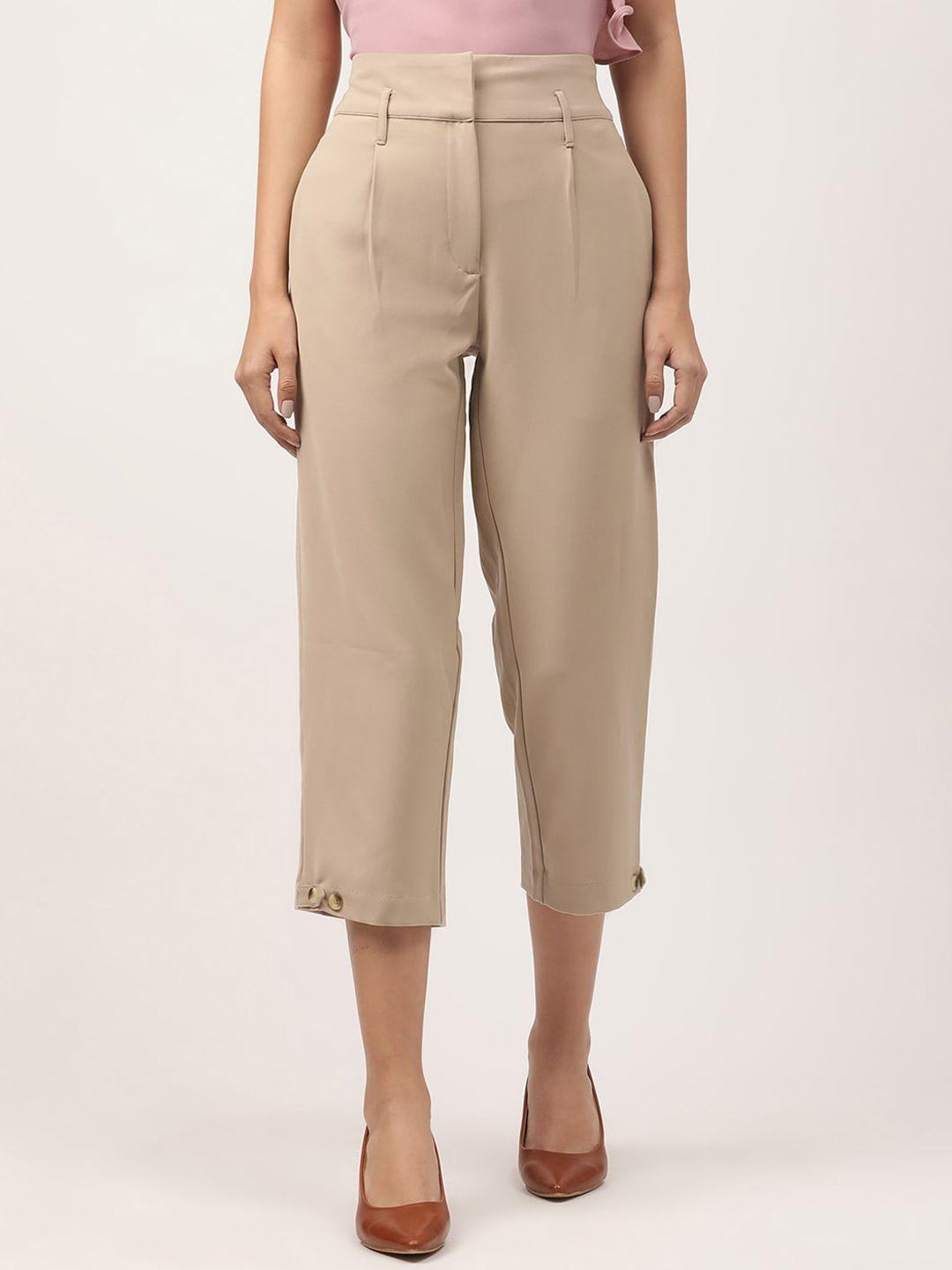 centrestage women beige tapered fit high-rise pleated culottes trousers