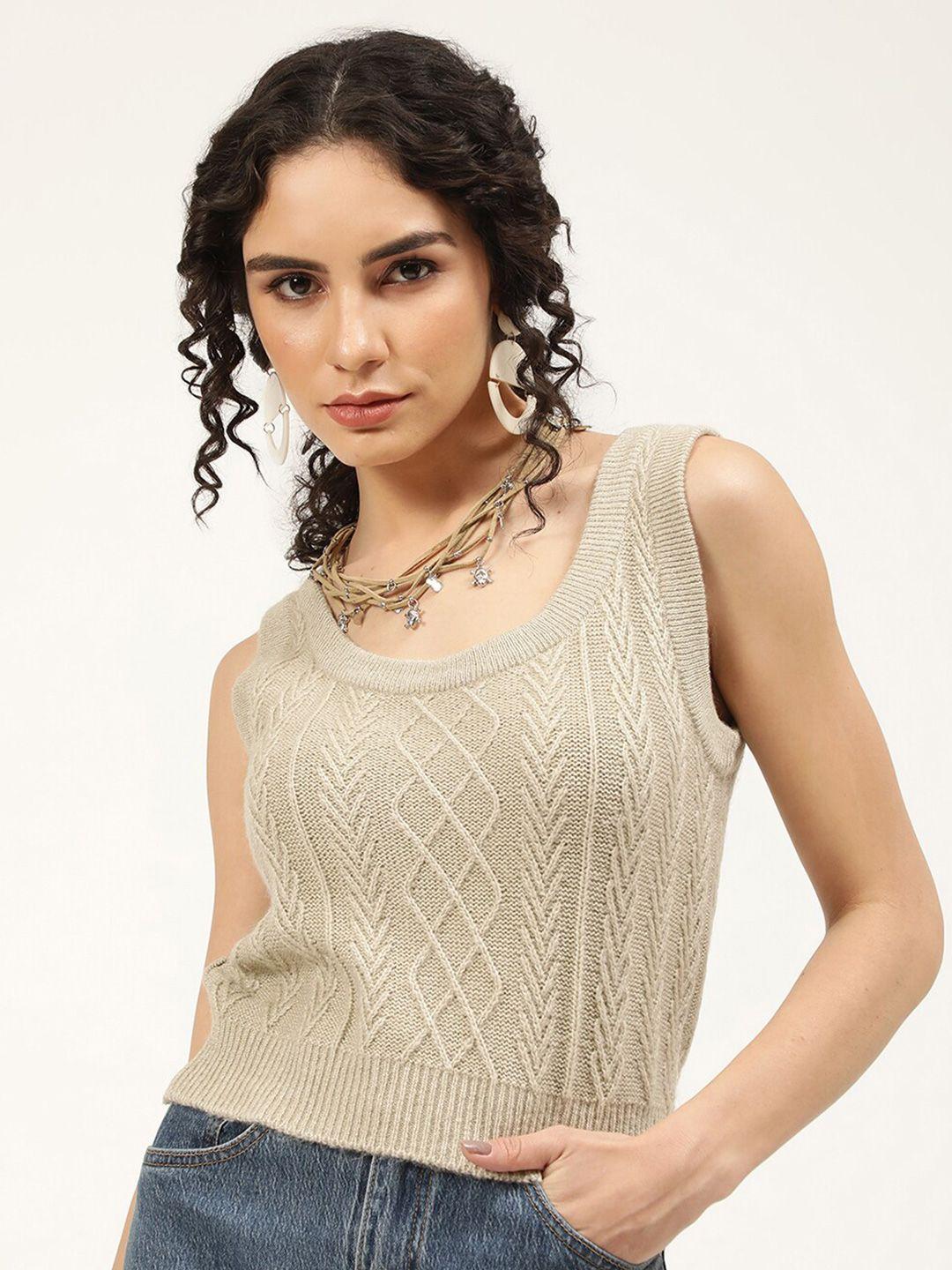 centrestage women cream-coloured cable knit sweater vest