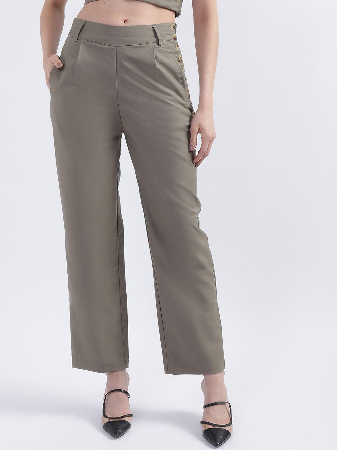 centrestage women green high-rise pleated trousers
