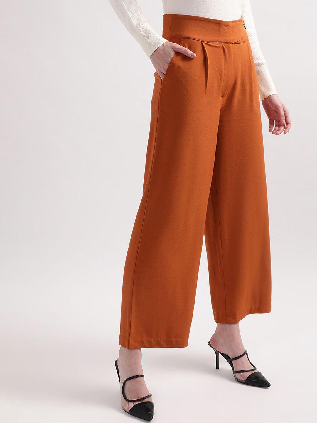 centrestage women mustard yellow flared pleated trousers