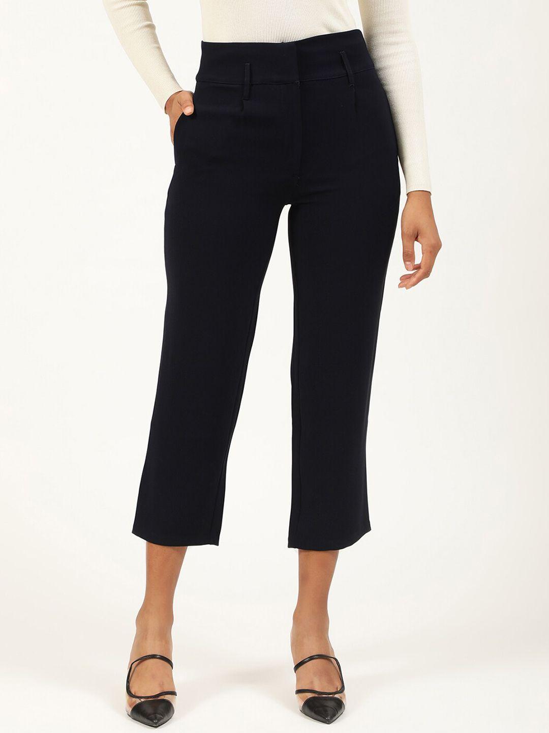 centrestage women navy blue straight fit culottes trousers