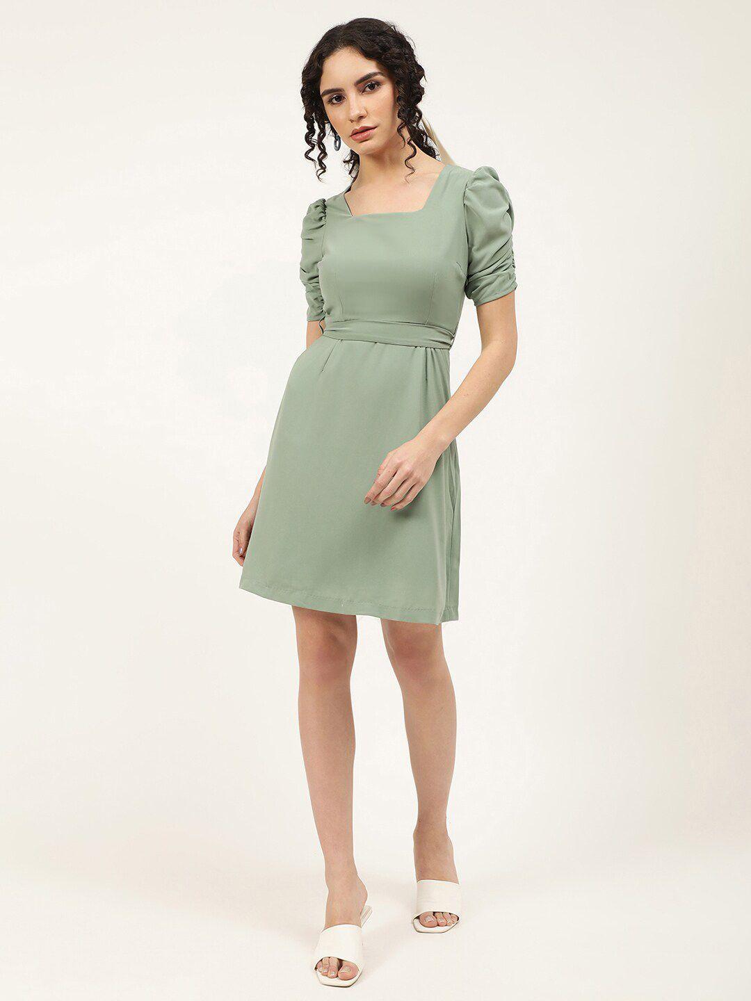 centrestage women sea green solid a-line dress
