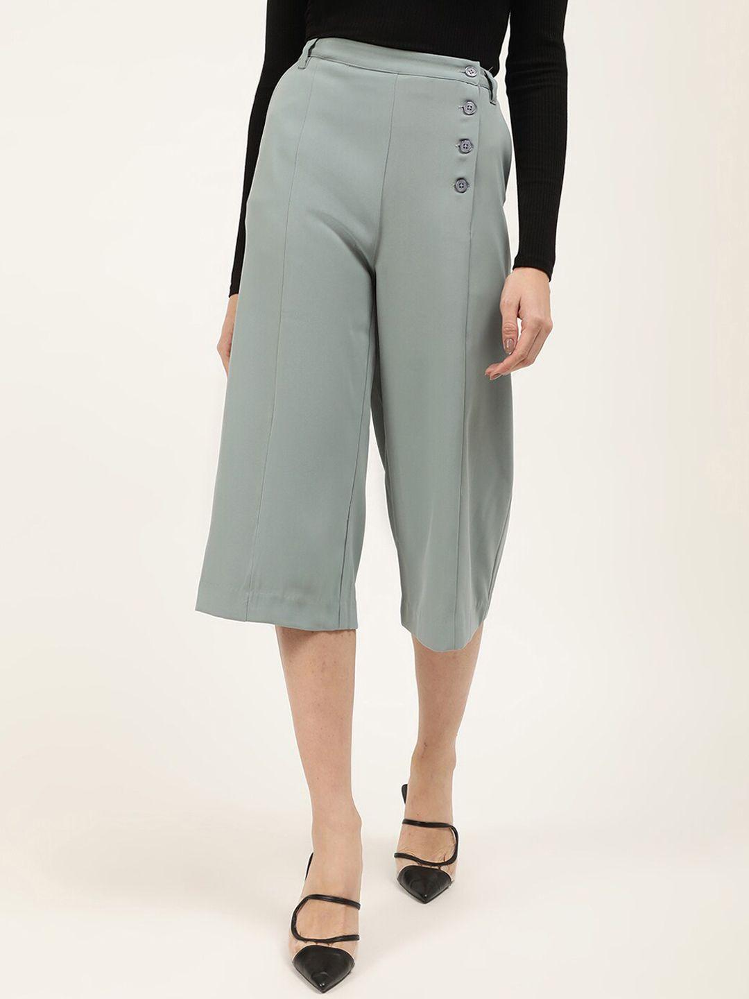 centrestage women sea green solid culottes trousers