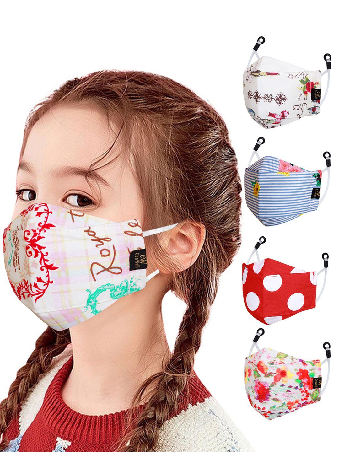 cenwell kids pack of 5 multi printed 6-ply pure cotton reusable 3d cloth face masks