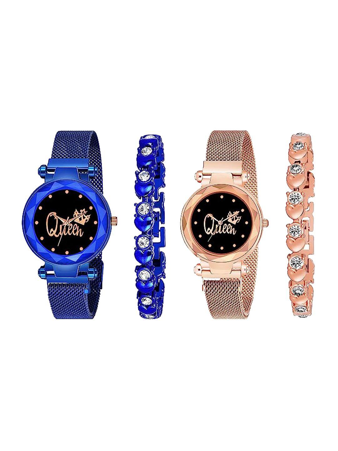 cero pack of 2 analogue watches with bracelets combo c-com-4-queen-gold