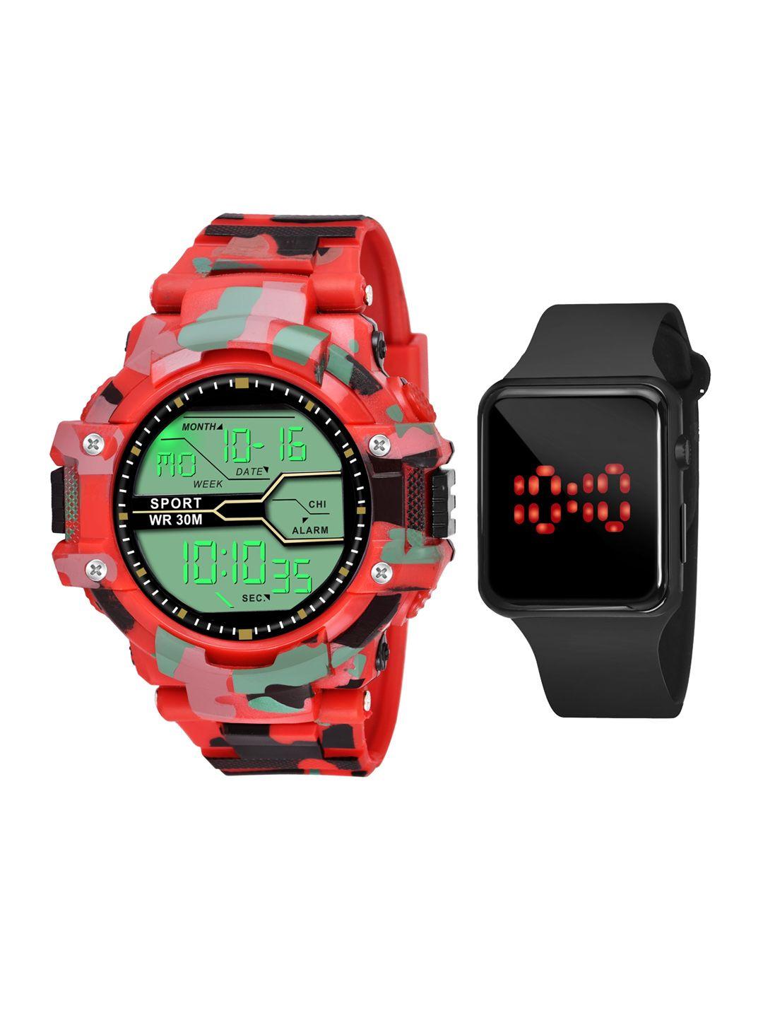 cero pack of 2 digital sports watch c-com-new-army-red-led