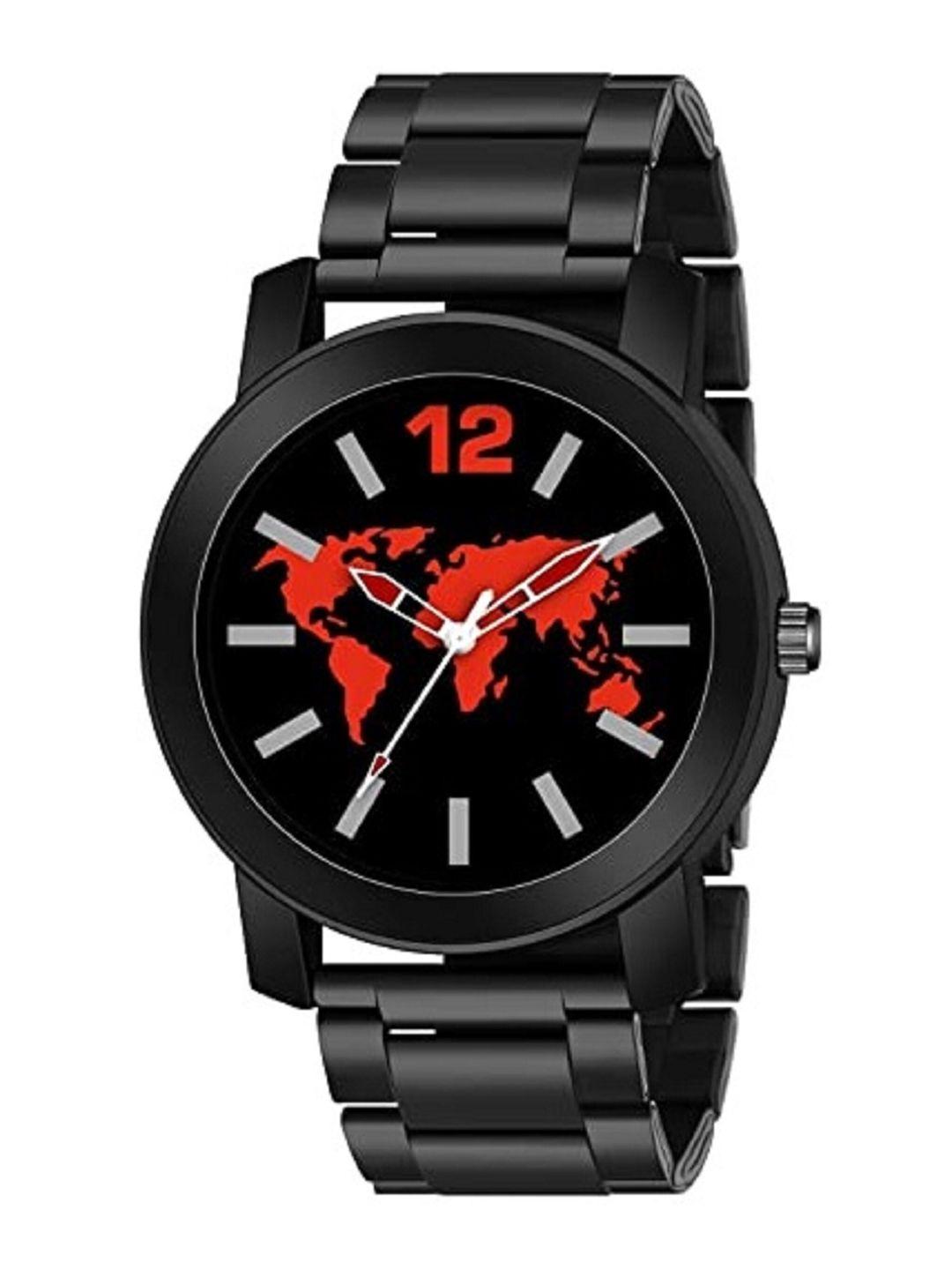 cero printed dial & stainless steel strap analogue watch ab211-w map-metal-rednew