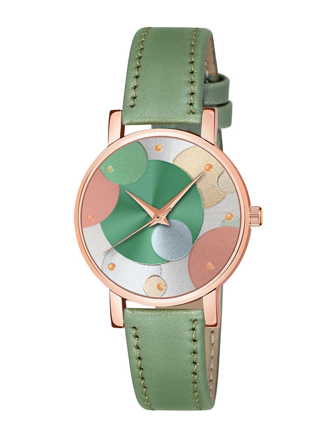 cero women brass embellished dial & straps analogue watch ab63-balun-green-green